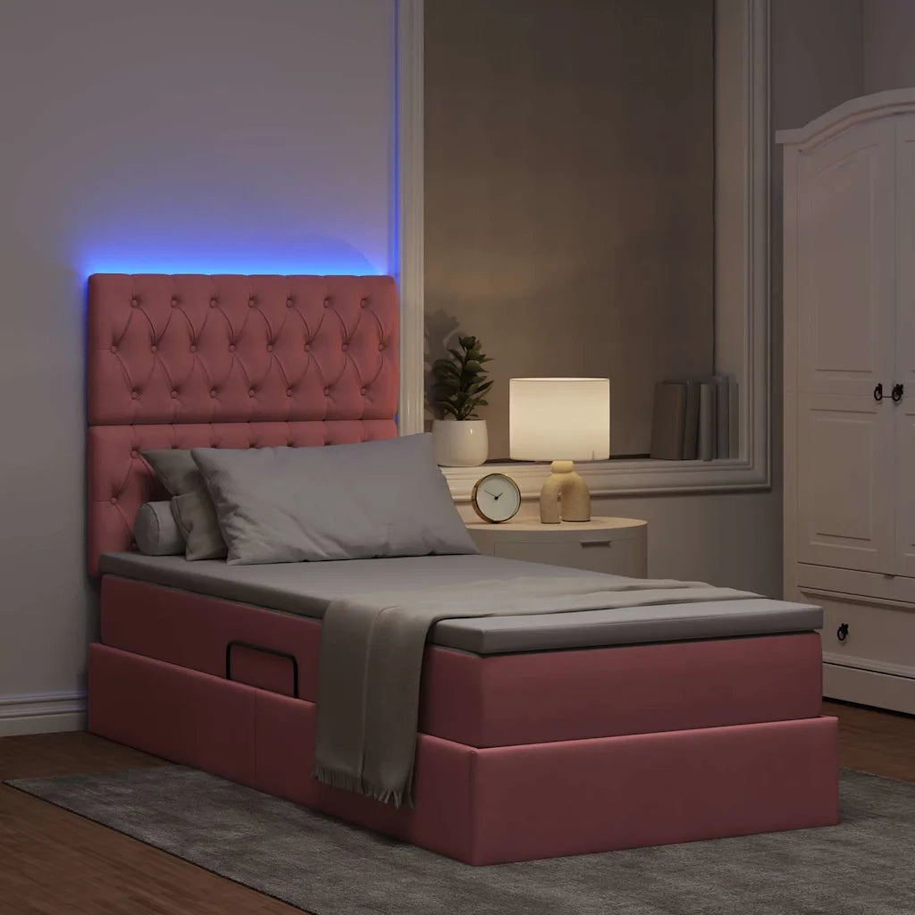 Letto con contenitore e LED con led Rosa 90 x 200 cm Velluto