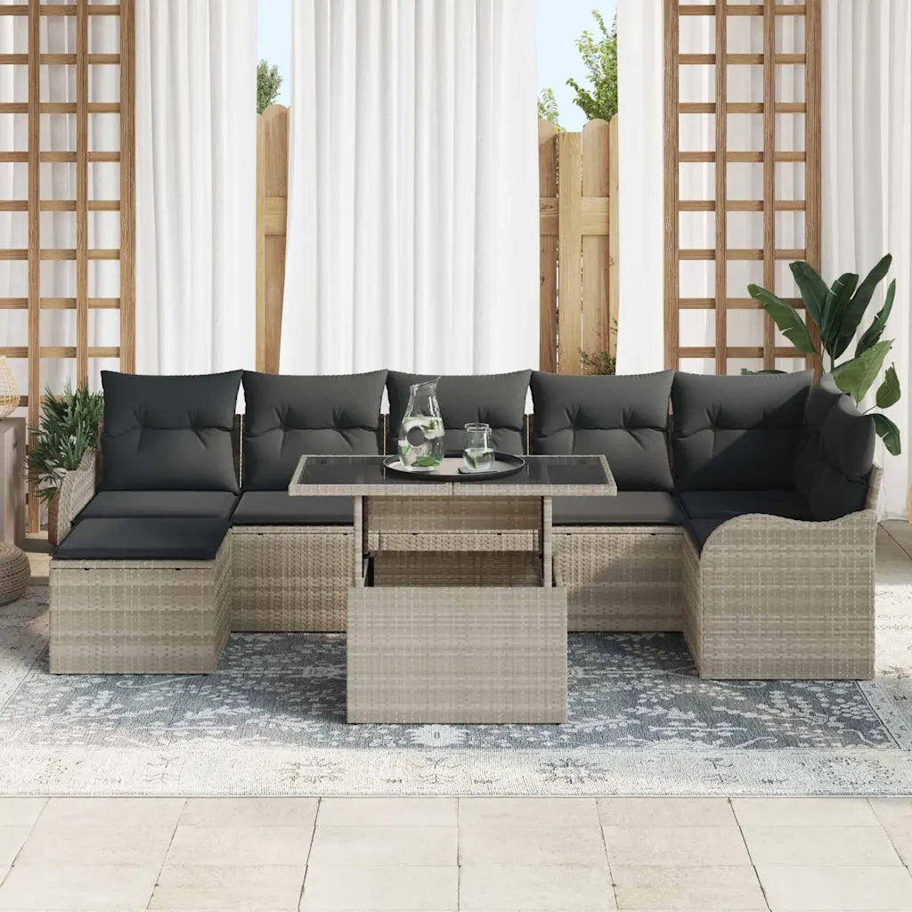 Set Divano da Giardino 8 pcs Grigio chiaro Poly Rattan