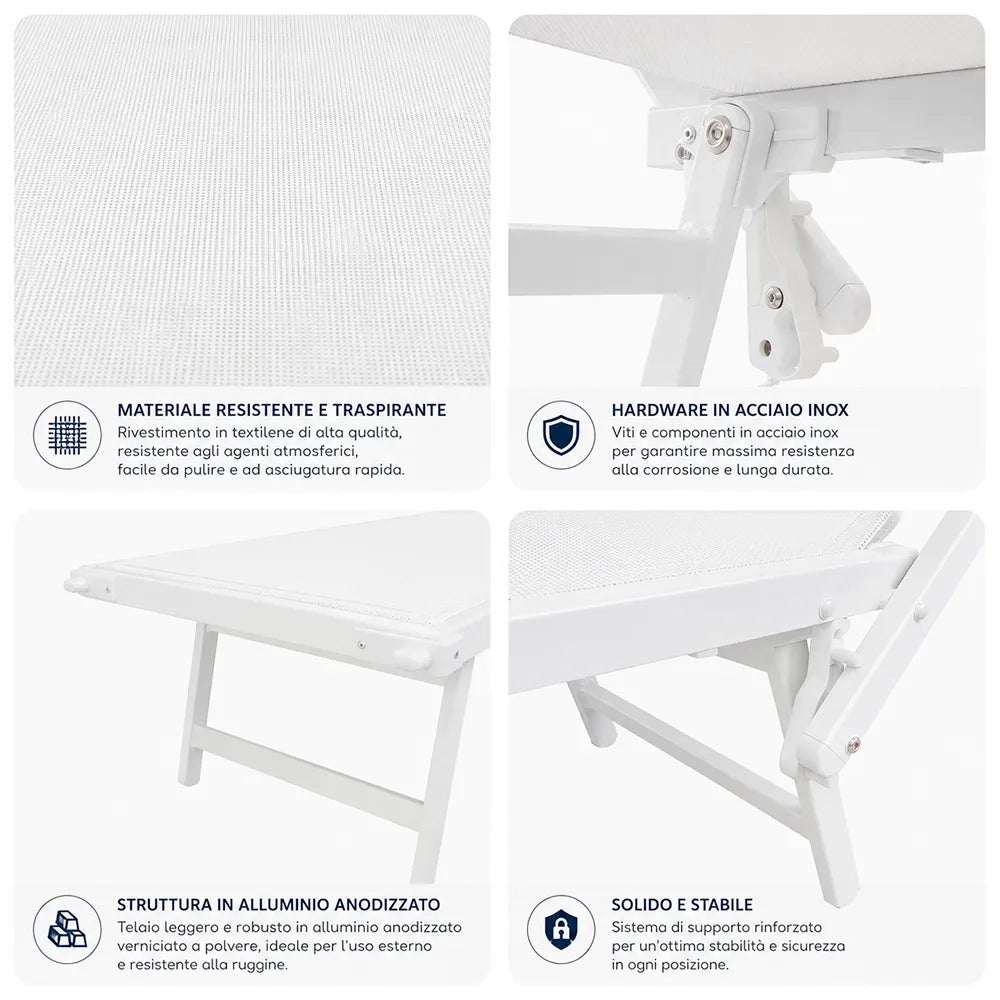 Tempo Style - Lettino Prendisole Blu con Parasole e telaio bianco