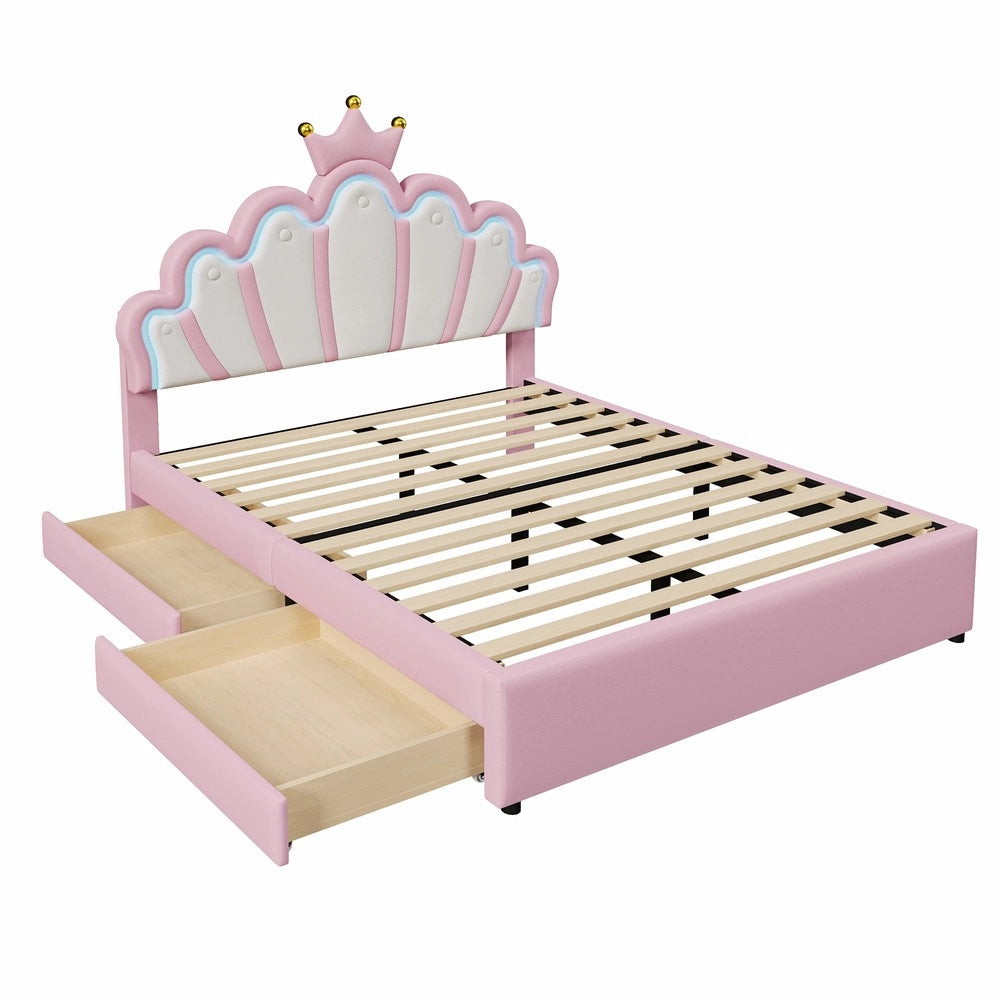 Letto Imbottito con Cassetti e Testiera Regolabile ¨C MINIMAL ¨C Rosa, PU, 140x200
