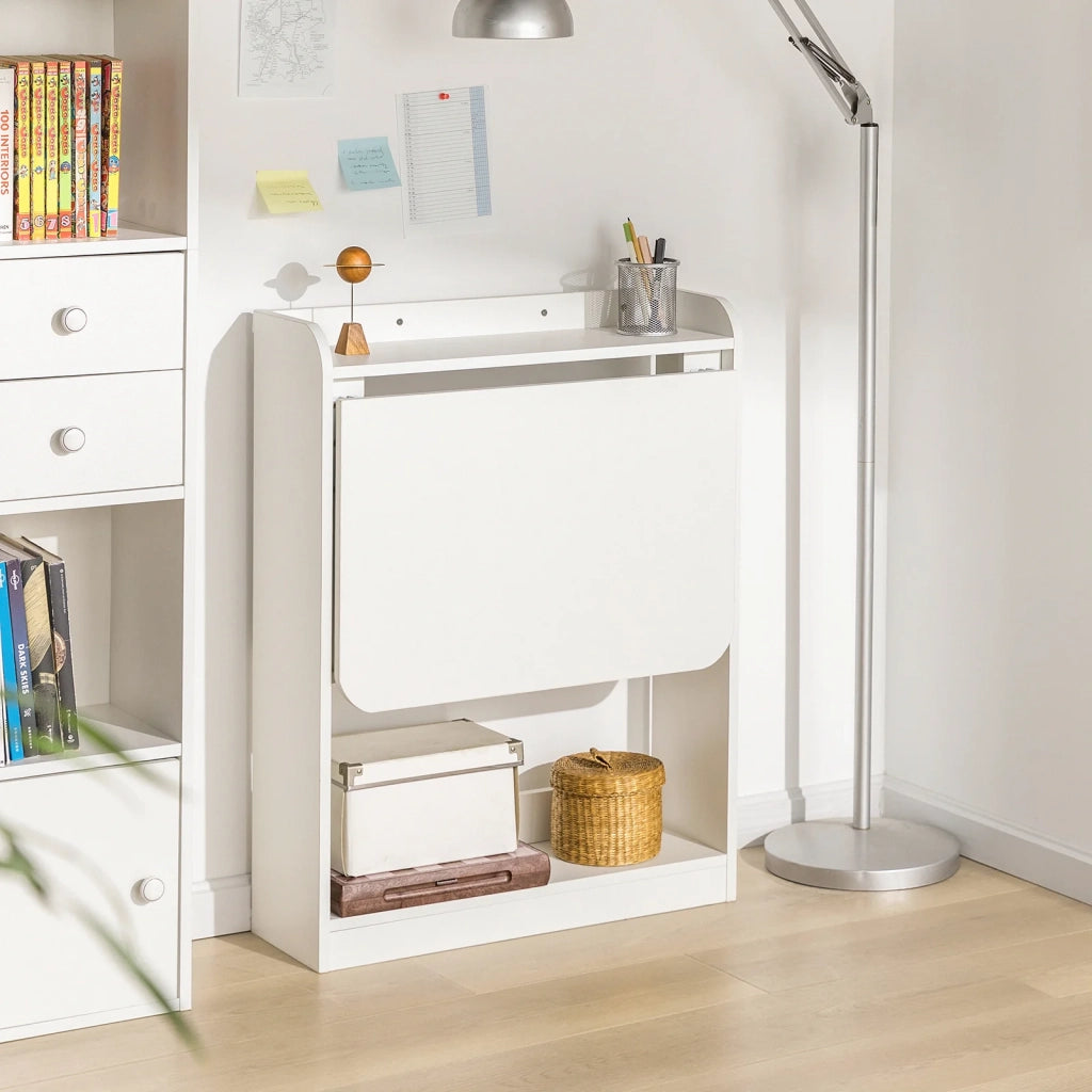 Scrivania Piccola Scrivania Salvaspazio Scrivania Pieghevole Tavolino Pieghevole Scrivania con Libreria 64x58x75 FWT92-W