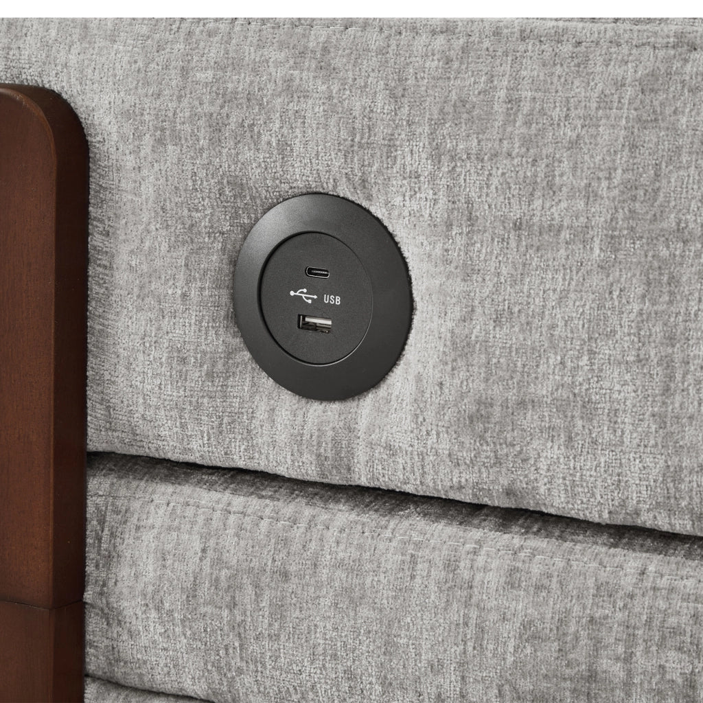 Divano letto pieghevole 2 in 1 con porte USB e Type-C, tasche laterali e box contenitore in tessuto light grey
