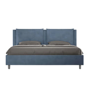 BS COM Letto matrimoniale king size contenitore imbottito 200x200 microfibra blu