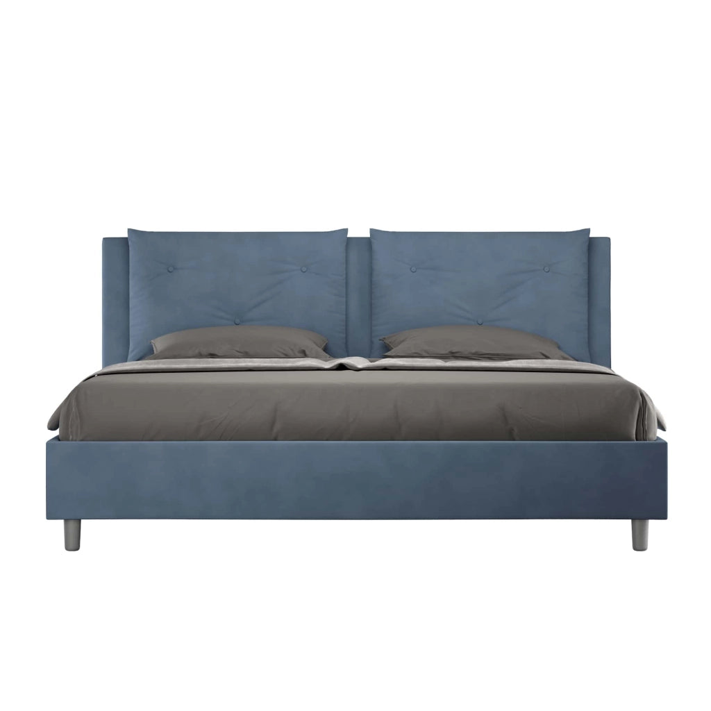 BS COM Letto matrimoniale king size contenitore imbottito 200x200 microfibra blu