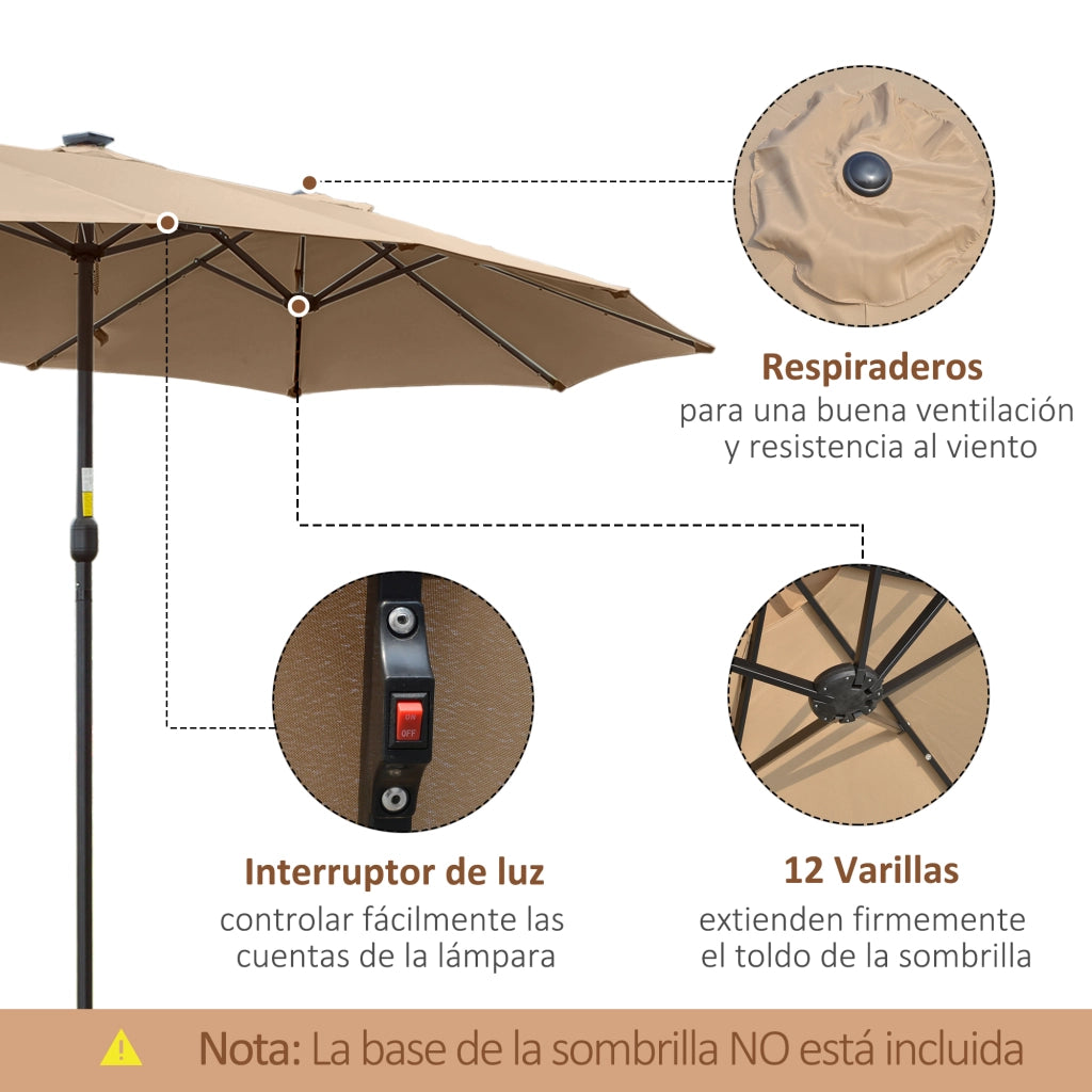 Ombrellone Doppio LED 450x265 cm ¨C Xylo ¨C Beige con 48 Luci per Giardino Terrazza