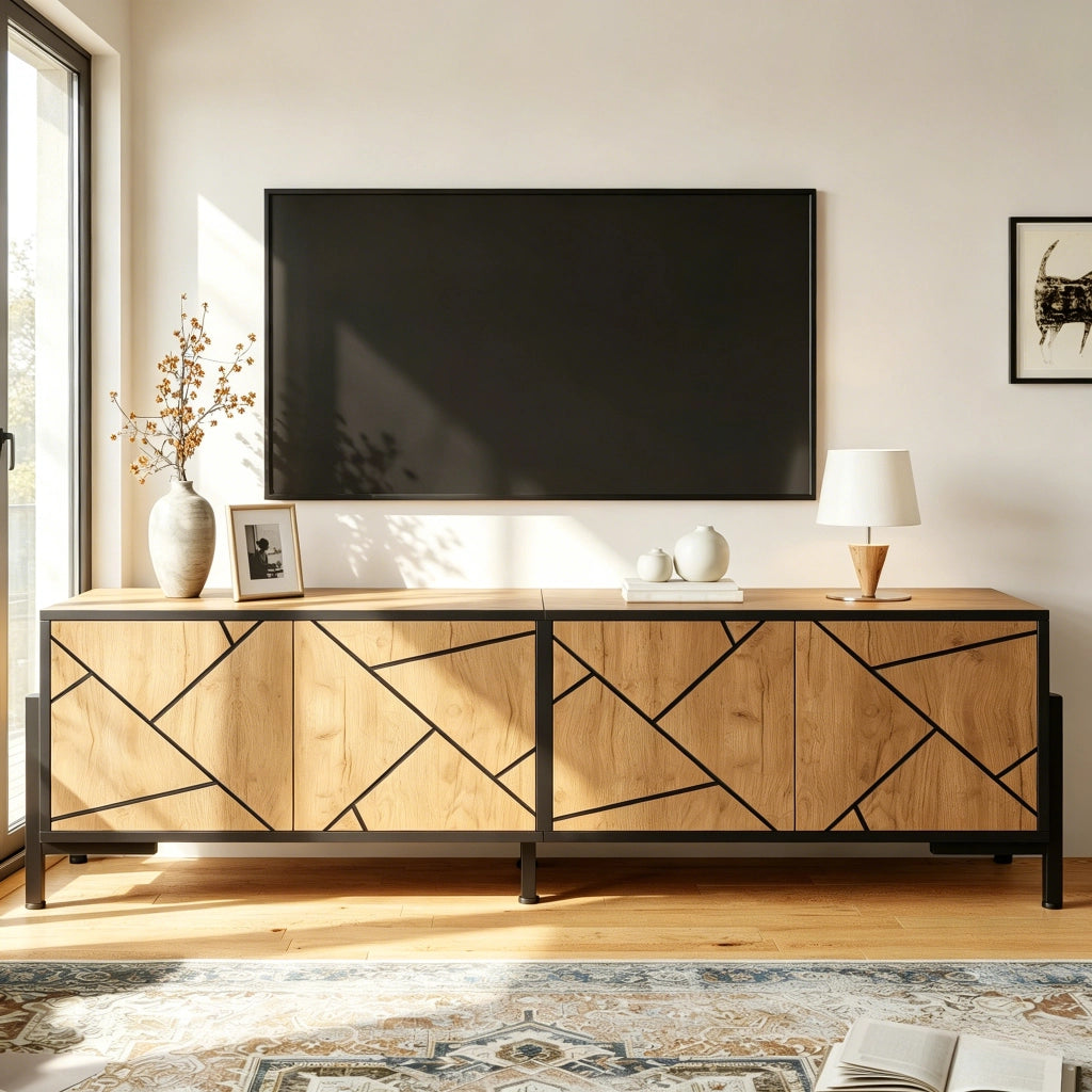 Cassettiera TV naturale in MDF lunghezza 153 cm