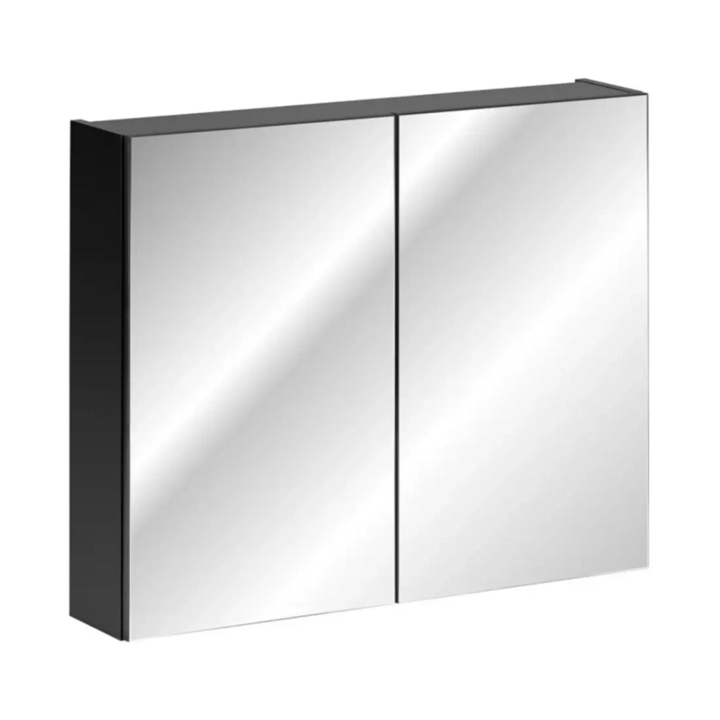Mobile da bagno VANTA 80 cm nero - Mobiletto a parete sospeso con porte e specchi