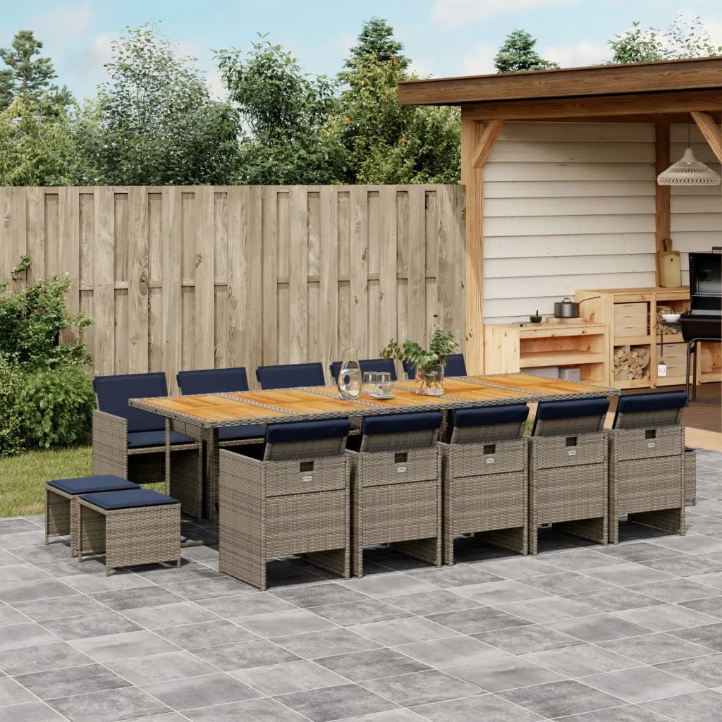 Set da pranzo da giardino da 15 pz con Cuscini in Polyrattan Grigio 3277768