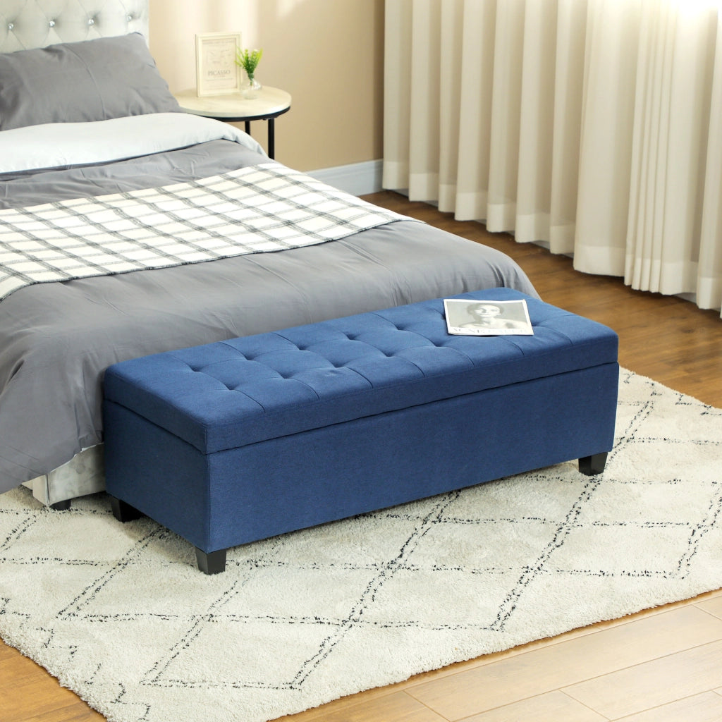 Pouf con contenitore ¨C Minimal ¨C blu, tessuto, 125x49x41,5 cm