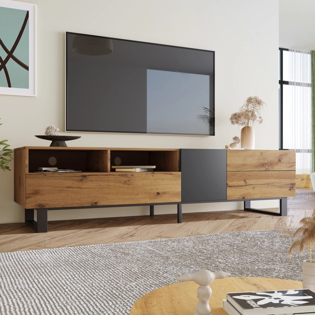 Cassettiera per TV nero e grigio in MDF lunghezza 180 cm