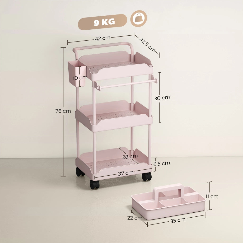 Carrello Portautensili da Cucina a 3 Livelli ¨C zephmum ¨C Rosa