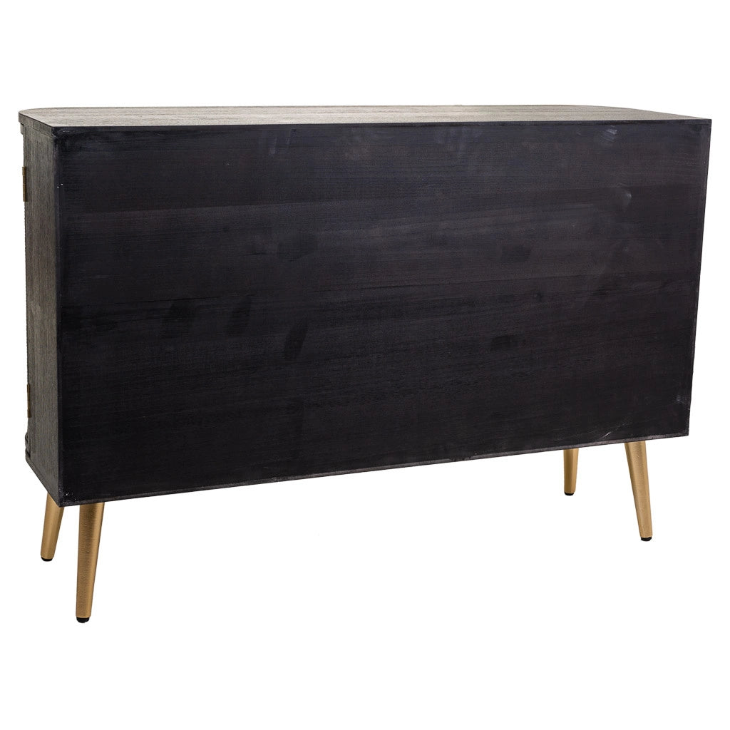 Credenza legno e rattan nero e oro 115x35x80cm