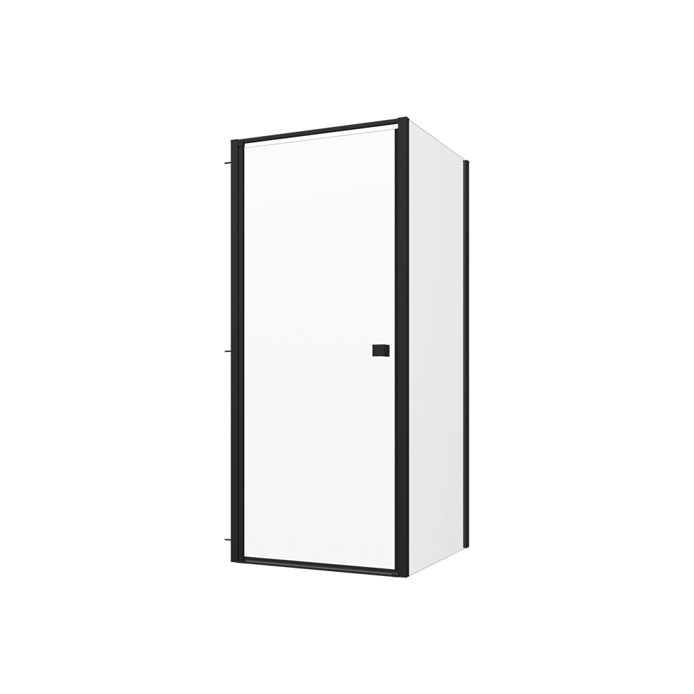 Box doccia 80x70 cm con apertura a battente e parete fissa, profili nero opaco e vetro da 8mm trasparente h195 | Bahamas