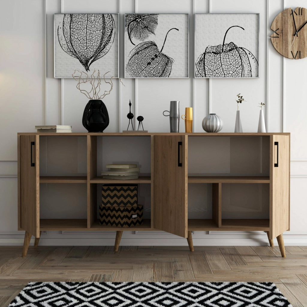 Madia Vardah, Credenza 3 Ripiani, 180x45x80h cm Marrone Quercia