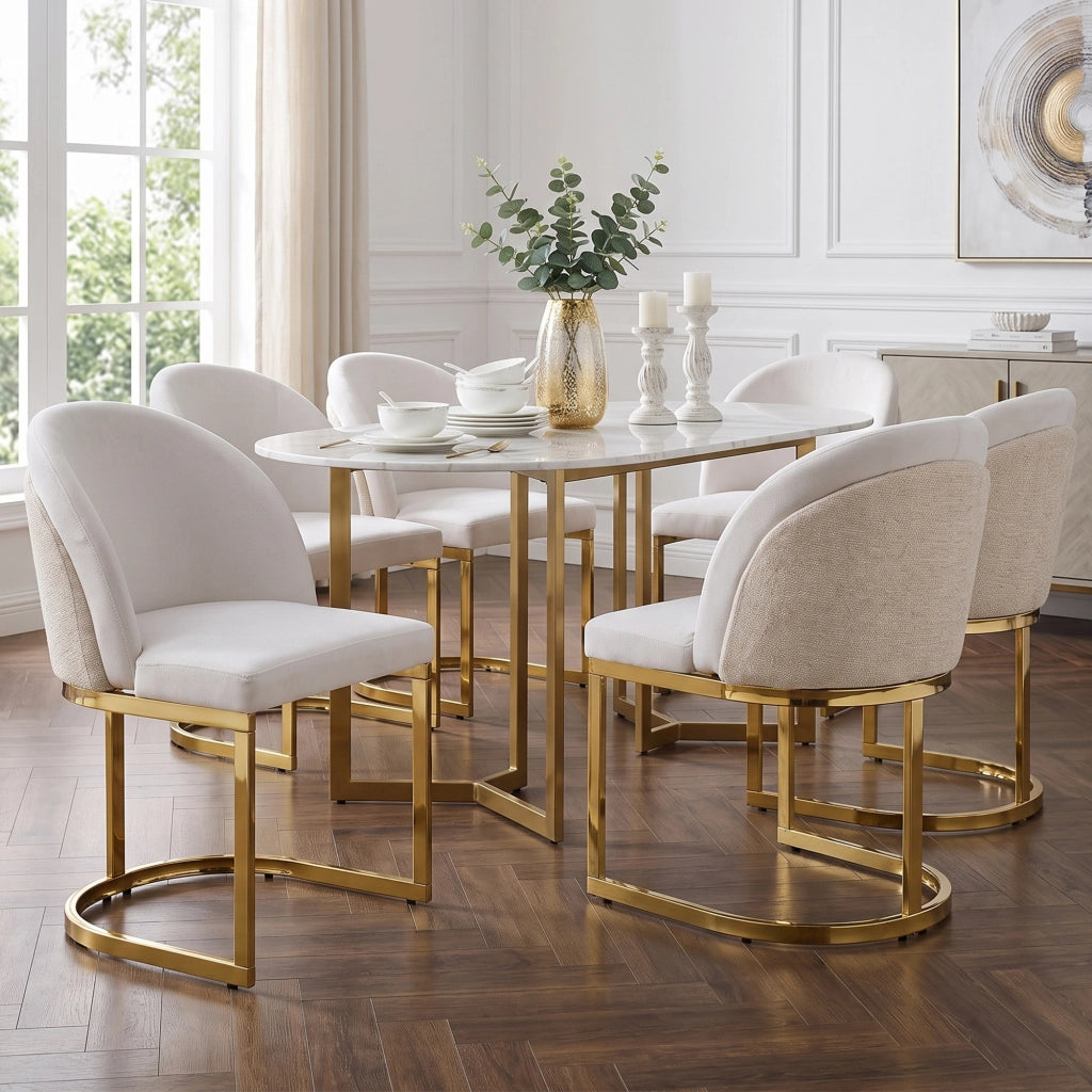 SEDIA da pranzo Set da 6 pezzi 59x52x85 cm Chenille Beige e Oro