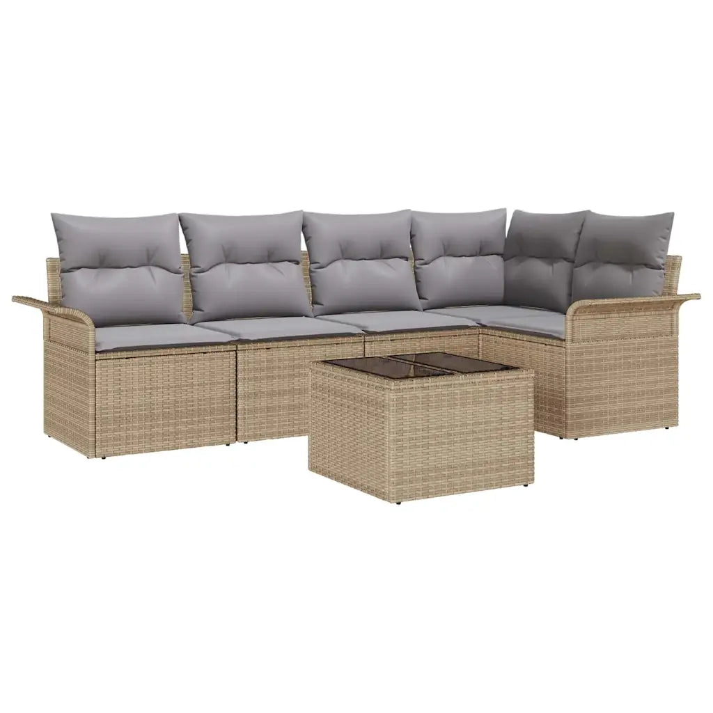 Set Divano da Giardino con cuscino 6 pcs Beige polyrattan