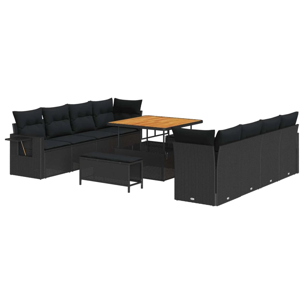 Set Divano da Giardino con cuscino 11 pcs Nero Poly Rattan
