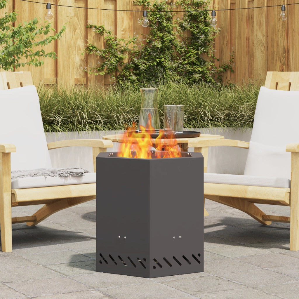 Focolare Senza Fumi Esagonale Nero 48x48x51 cm Acciaio