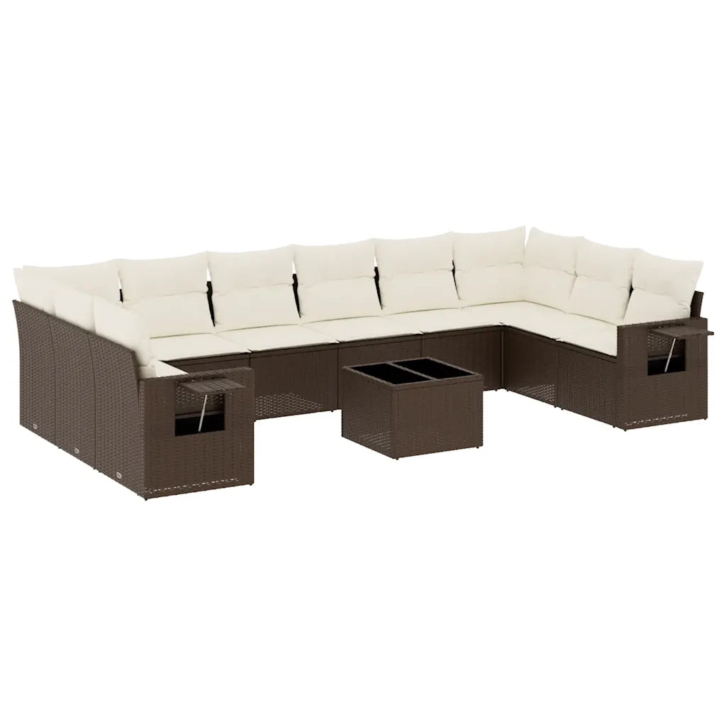 Set Divani da Giardino 11 pz con Cuscini Polyrattan Marrone 3220682