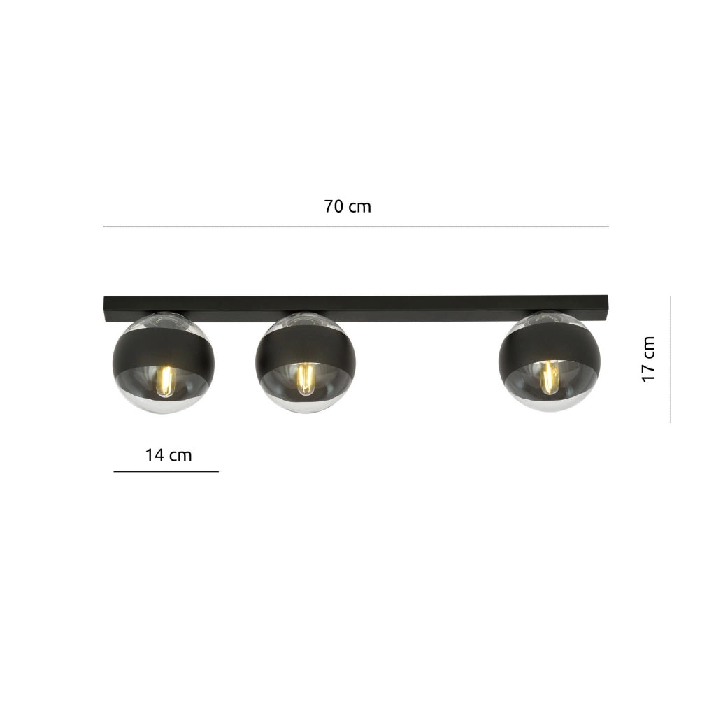 Plafoniera Emibig FIT 3 nera/trasparente 3xE14 70cm