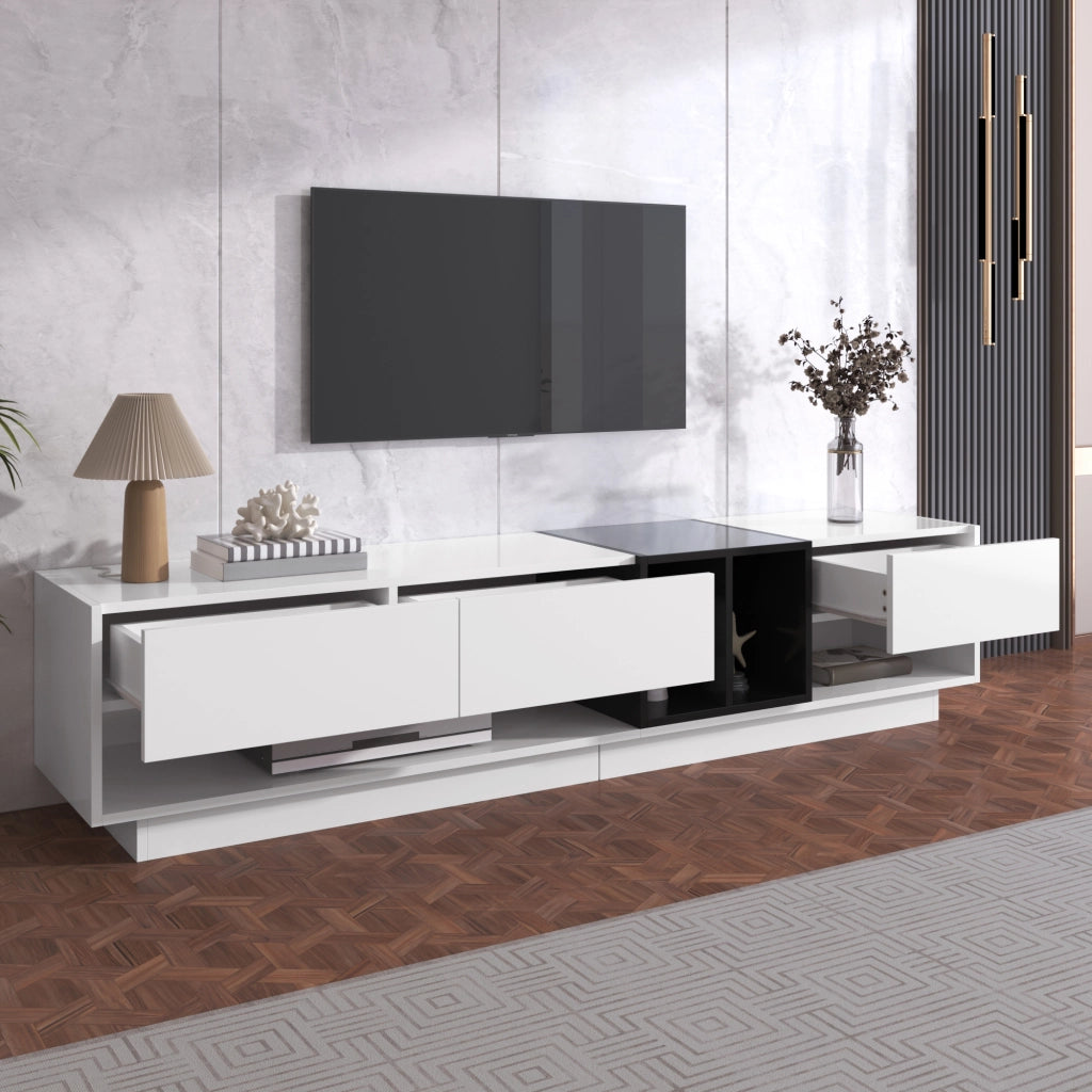 TV-Schrank bianco lucido e nero; truciolato; lunghezza 190 cm