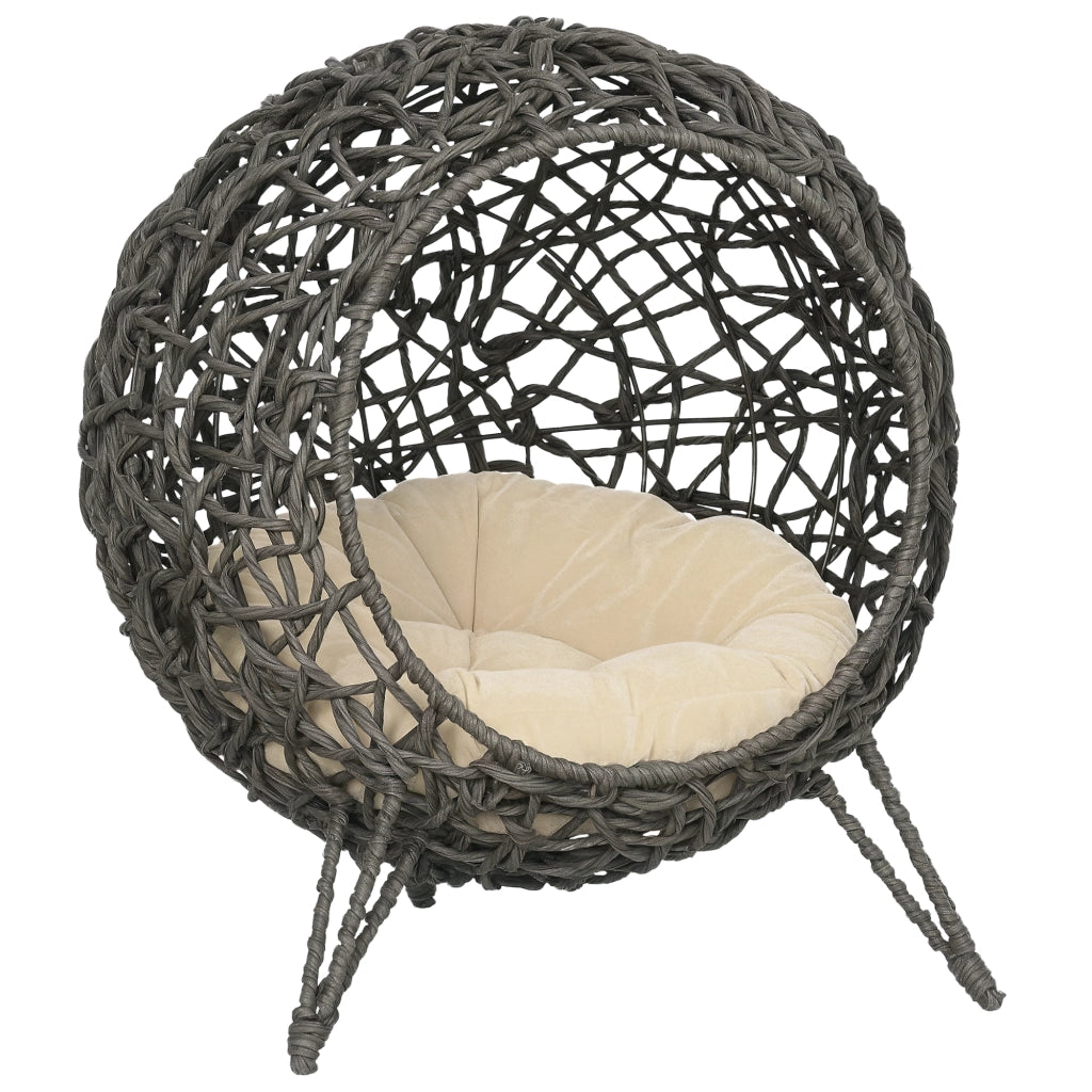 Casetta Gatti Rattan con Cuscino ¨C Minimal ¨C Grigio ?52x58 cm