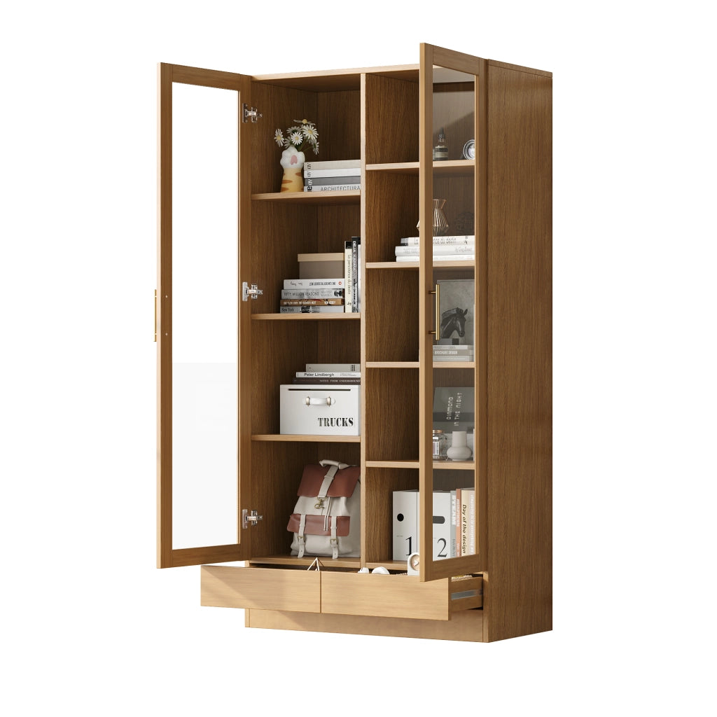 Libreria con Vetrina e Cassetti Push-To-Open ¨C MINIMAL ¨C Legno, 80x40x160 cm