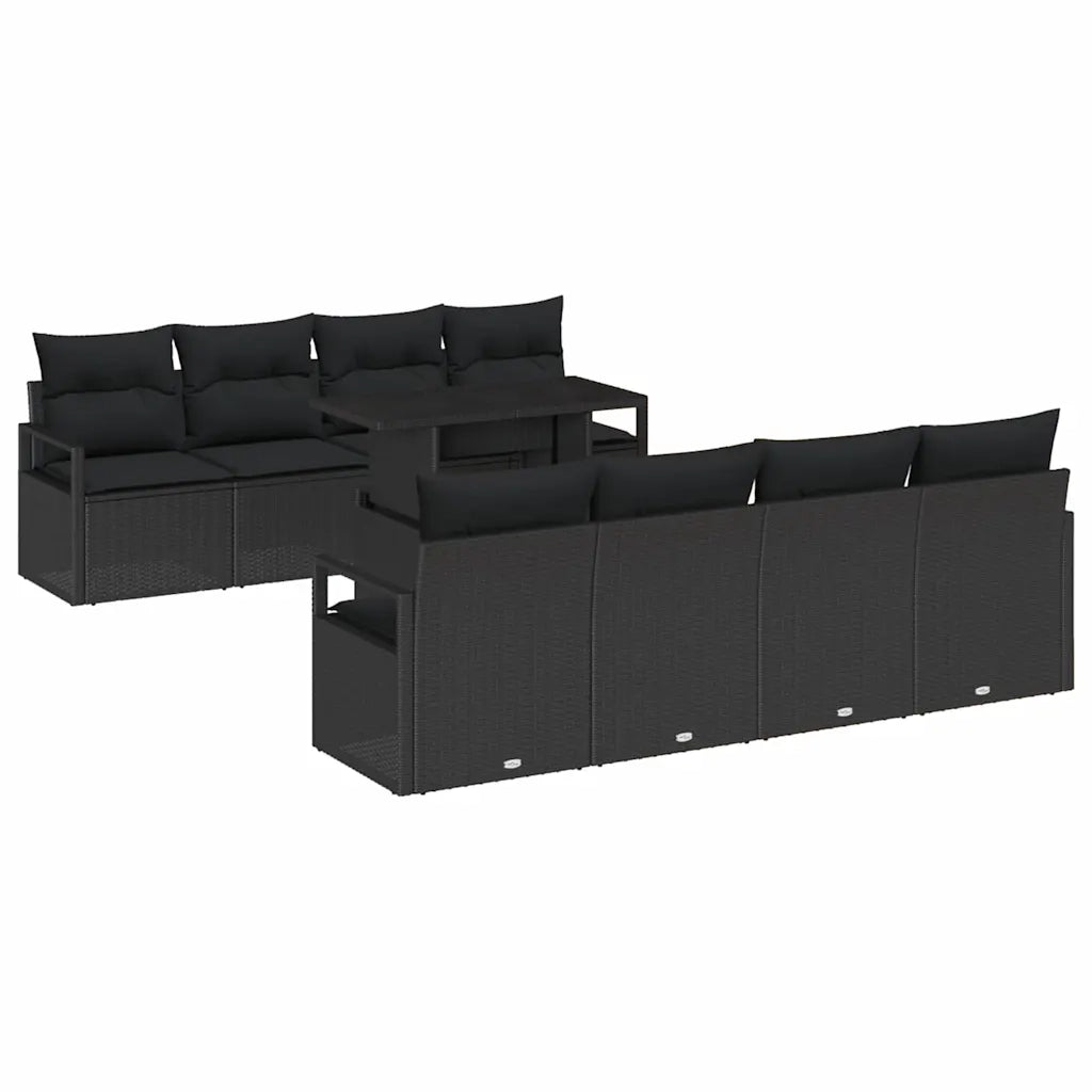 Set Divano da Giardino con archiviazione 9 pcs Nero polyrattan