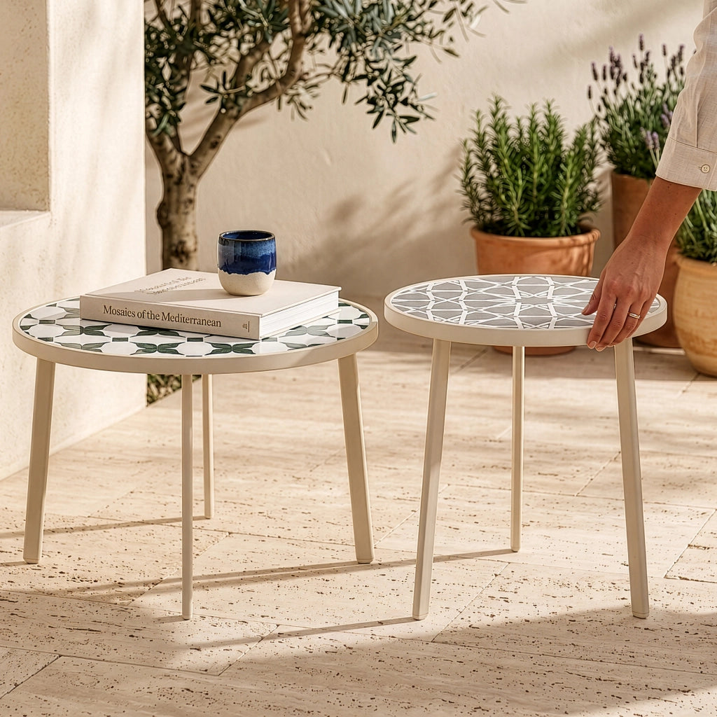 Set Faeto di 2 Tavolini per Esterno con Piano Rotondo in Vetro - Color Champagne casa.pro