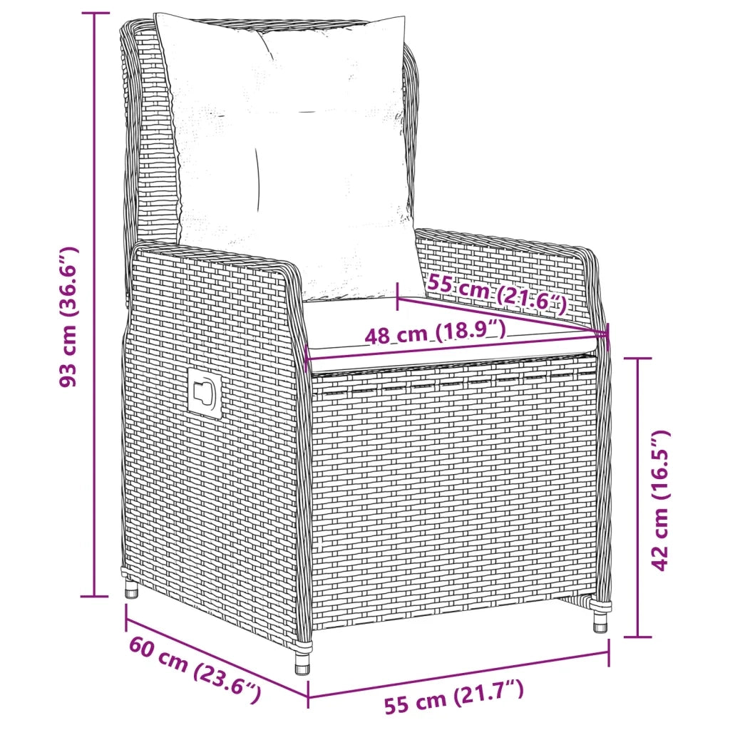 Set da Pranzo da Giardino 9 pz con Cuscini Nero in Polyrattan 3262839