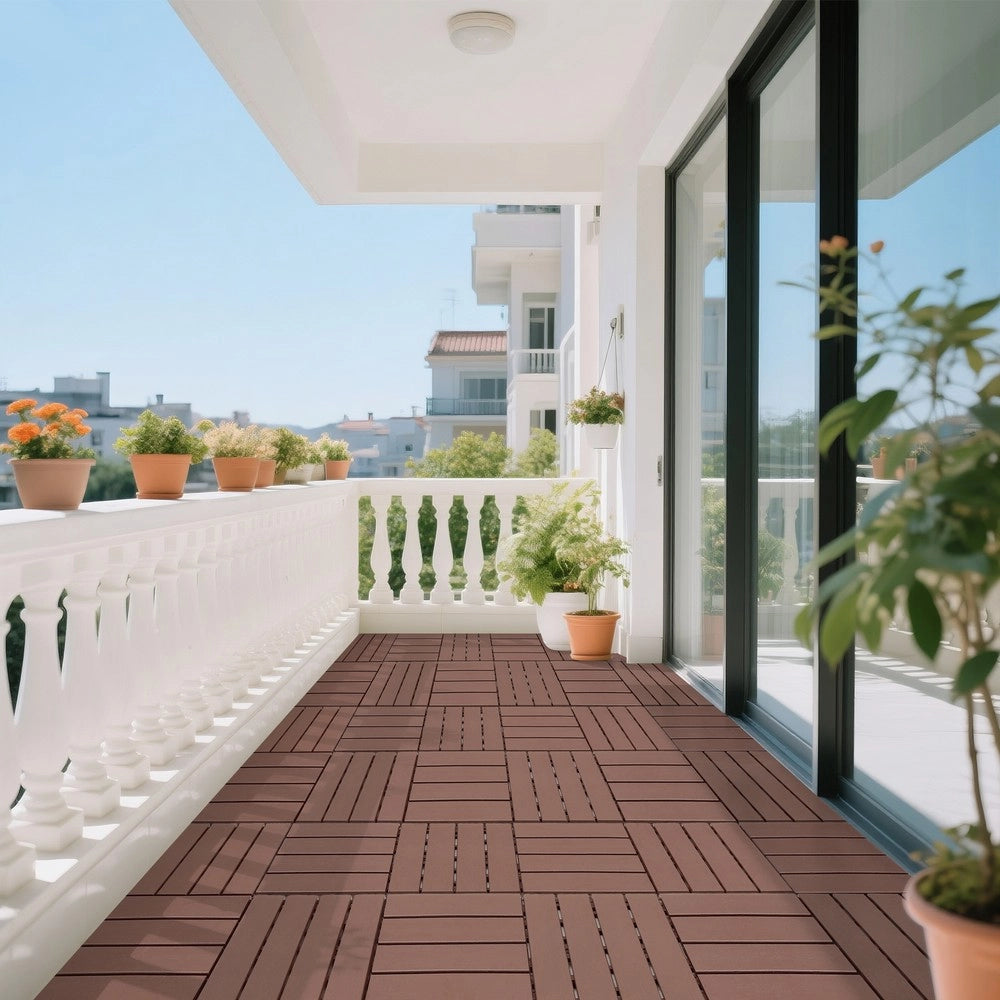 Piastrelle da Pavimento Interlocking per Esterni ¨C MINIMAL ¨C Marrone, 12x12, 44 pezzi