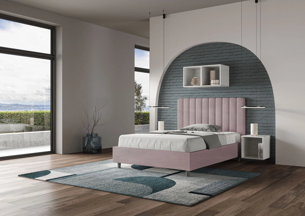 BS COM Letto una piazza e mezza con rete imbottito 120x200 microfibra glicine