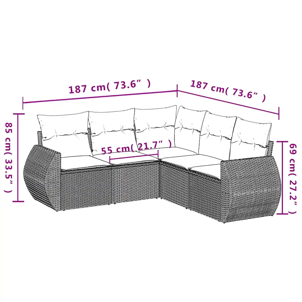 Set Divano da Giardino 5 pz con Cuscini Marrone in Polyrattan 3253690