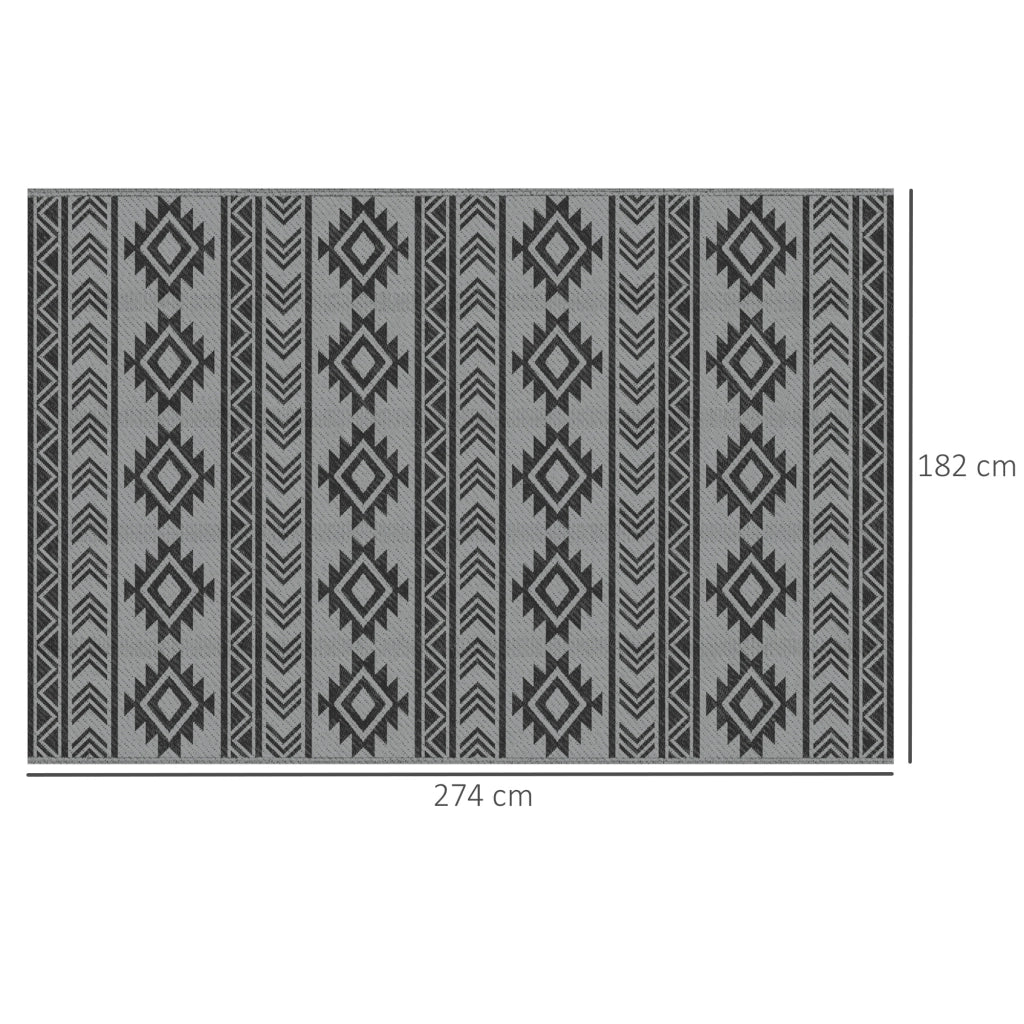Tappeto per Esterni Reversibile Pieghevole ¨C Minimal ¨C Nero Grigio 182x274 cm