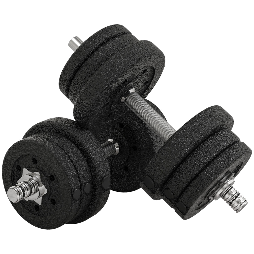 Set 2 Manubri da 25Kg Totali con 12 Dischi in Acciaio e PU Nero