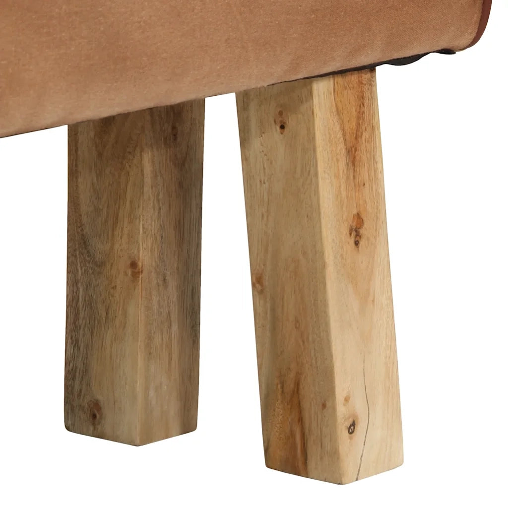 Panca da Palestra-Sgabello-Panca per Allenamento 160cm Vera Pelle Marrone e Massello di Acacia 263621