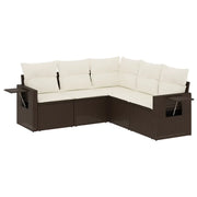 Set Divano da Giardino 5 pz | Set Salotto da Giardino con Cuscini Marrone in Polyrattan