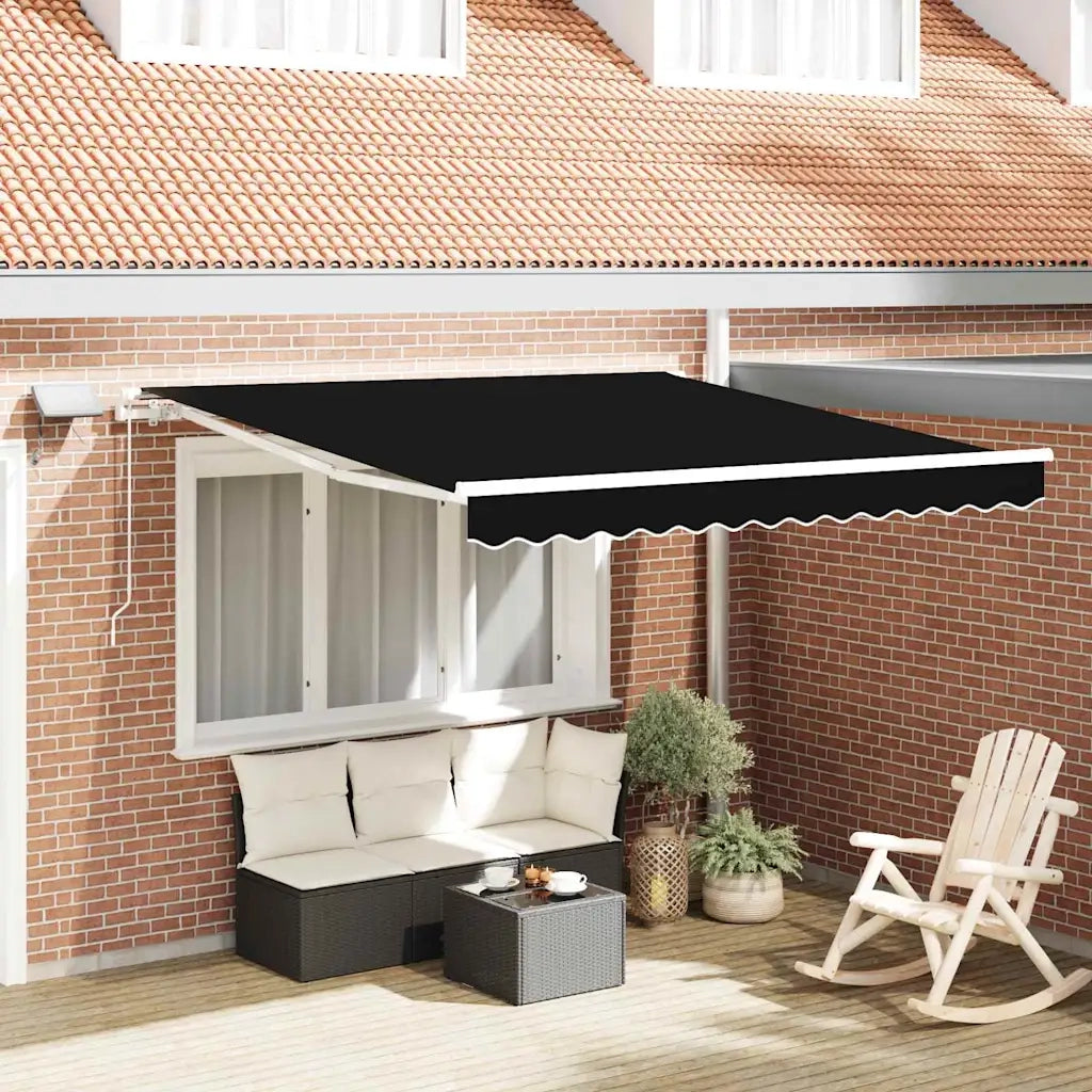 Tenda retrattile-Tenda parasole per balcone Nero 350 x 250 cm Tessuto e acciaio