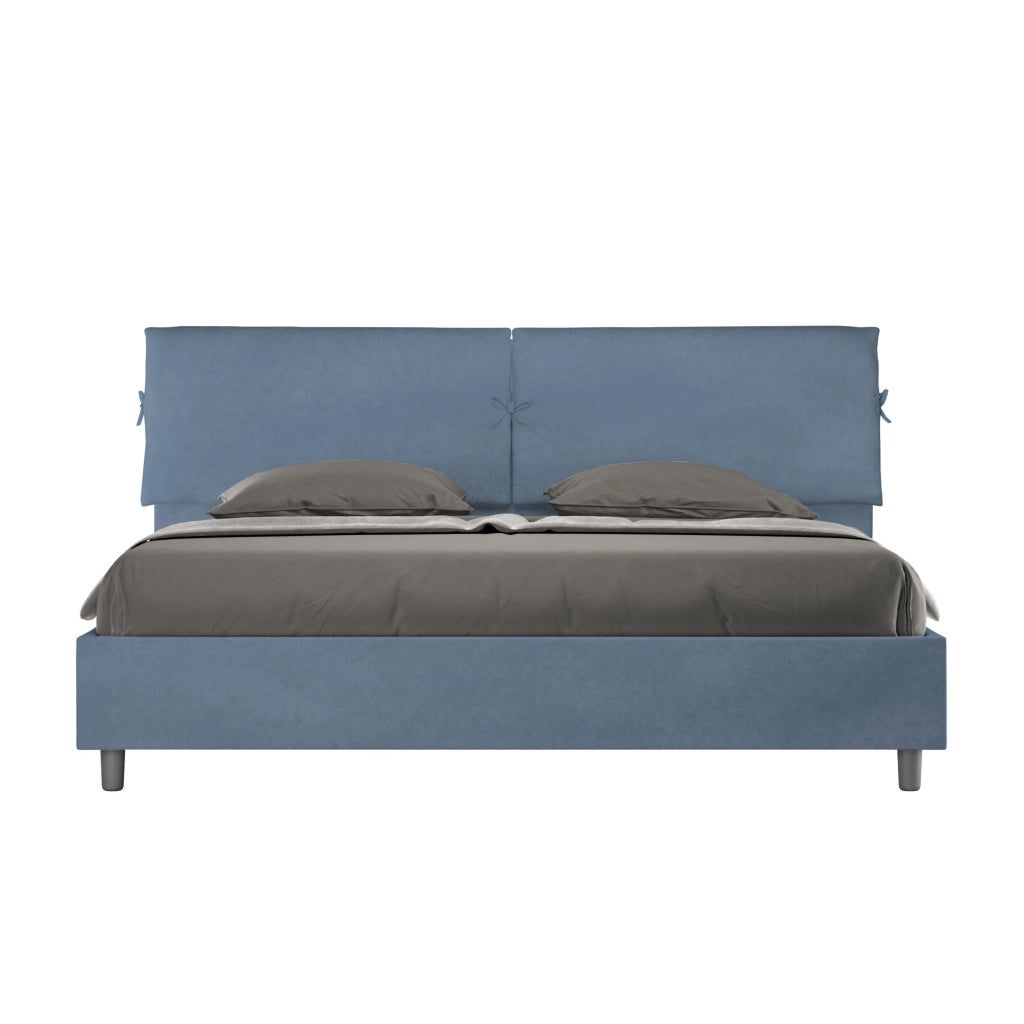 BS COM Letto matrimoniale king size senza rete imbottito 180x210 microfibra blu