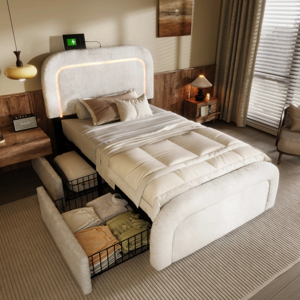letto imbottito sherpa bianco 90 x 200 cm