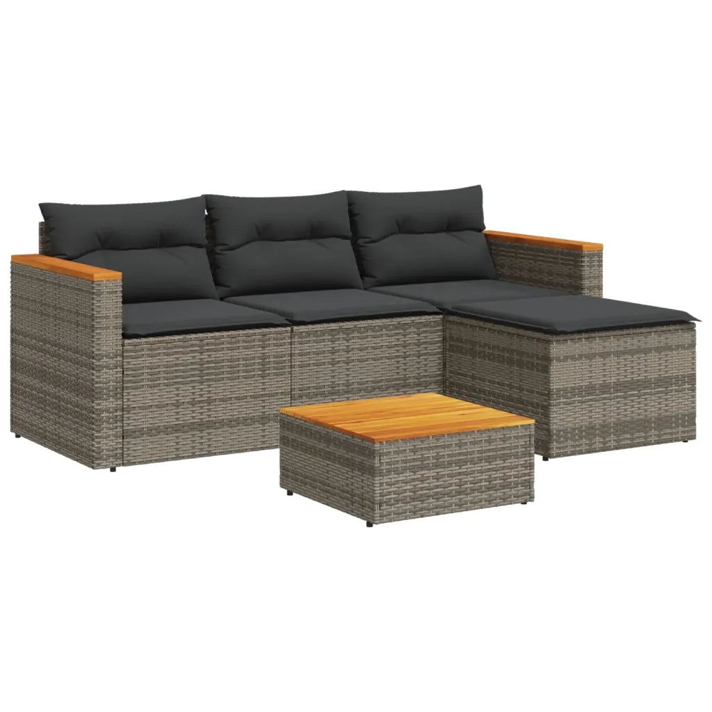 Set Divano Giardino 5 pz con Cuscini Grigio Polyrattan Acacia