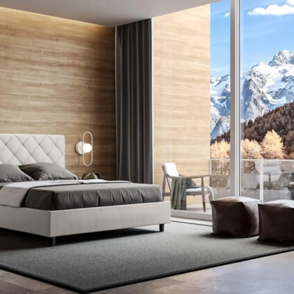 Letto matrimoniale contenitore imbottito 160x200 similpelle bianco Priya