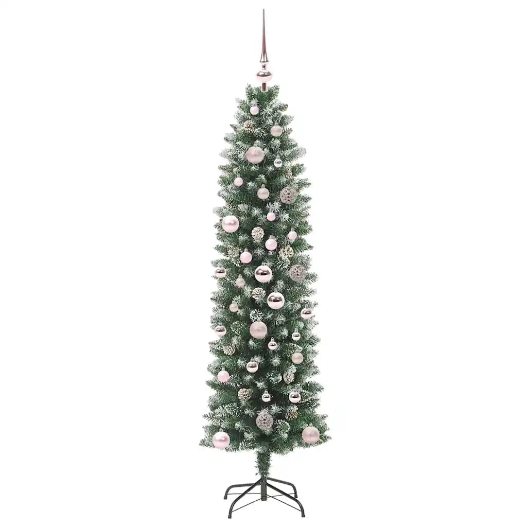 Albero di Natale Artificiale Sottile Verde e Bianco 150 cm 3395283