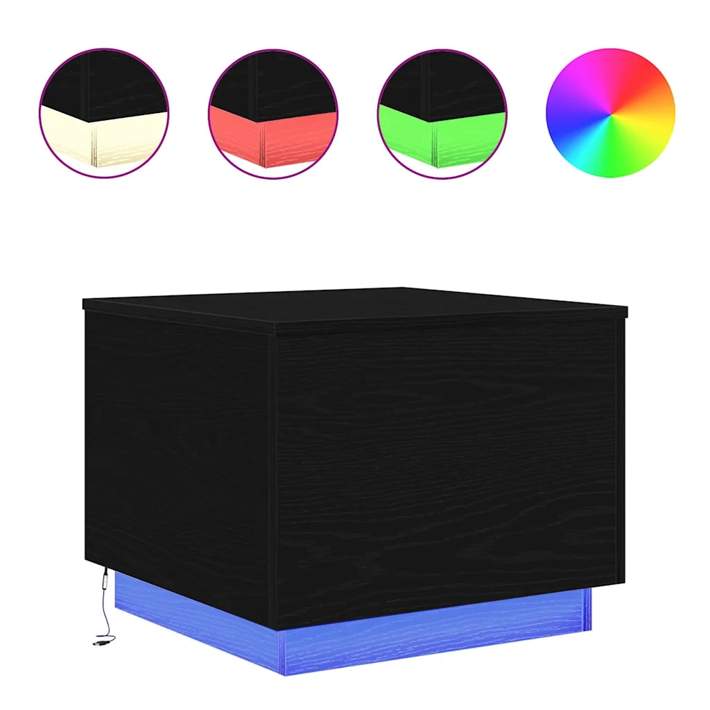 Tavolino da Salotto con Luci LED-Tavolino da soggiorno Rovere Nero 50x50x40 cm 943618