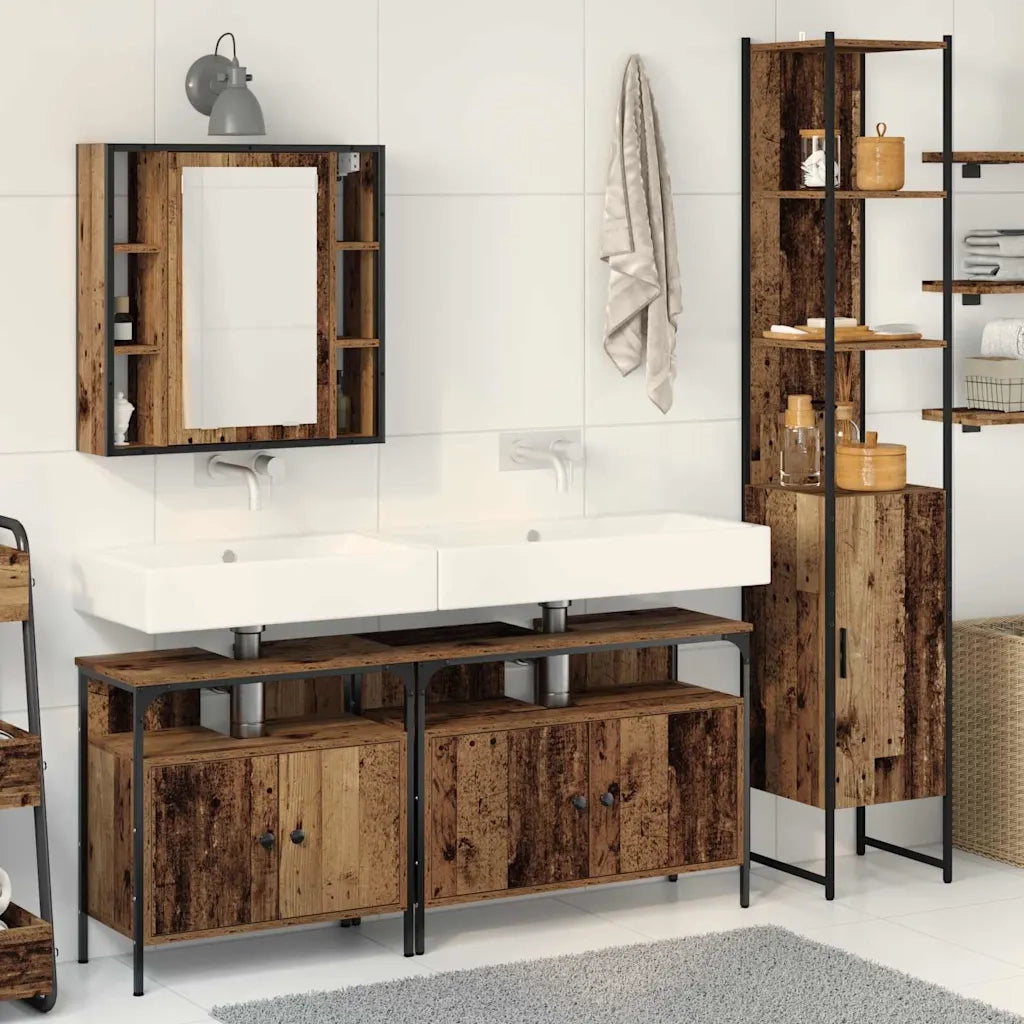 Set di mobili per il Bagno | Armadio da bagno con lo scaffale 4 pz Legno vecchio