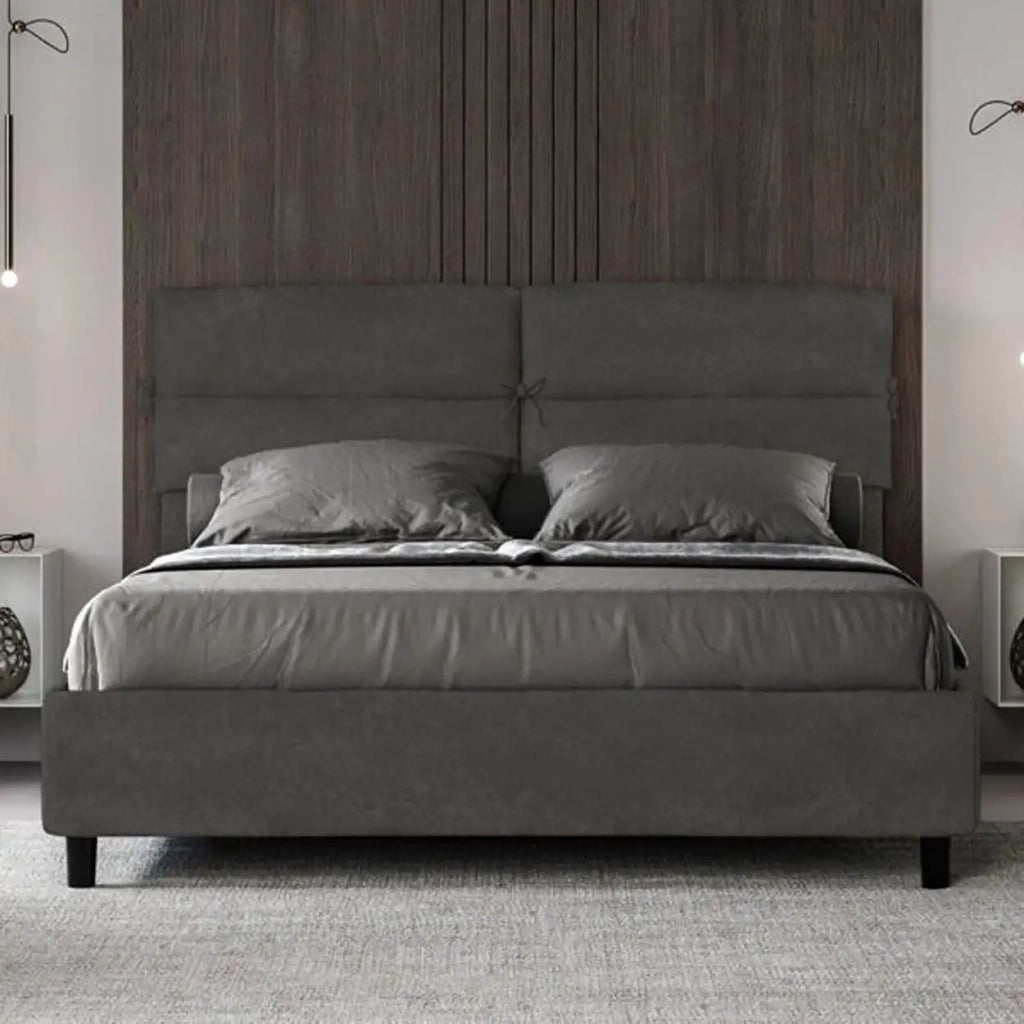 Letto matrimoniale contenitore imbottito 160x200 microfibra grigio Nandy