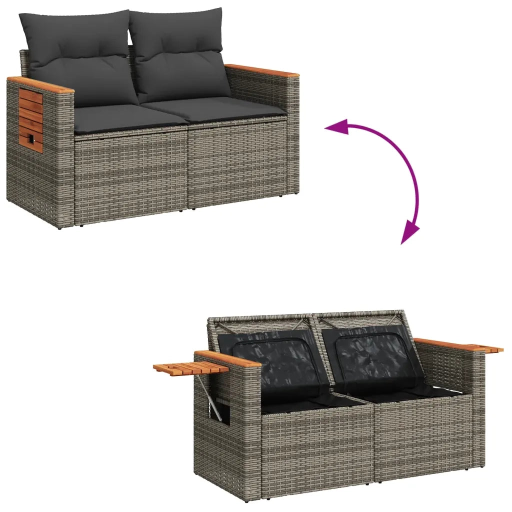 Divano da Giardino con Cuscini 2 Posti Grigio in Polyrattan 366145