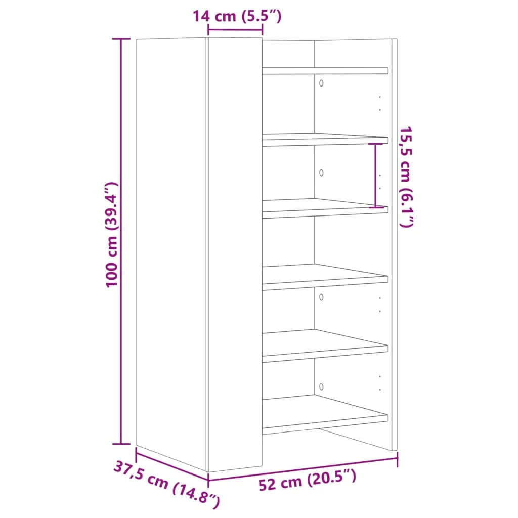 Scarpiera mobiletto portascarpe mobile per ingresso/corridoio/soggiorno 52 x 37,5 x 100 cm legno ingegnerizzato grigio 02_0021816