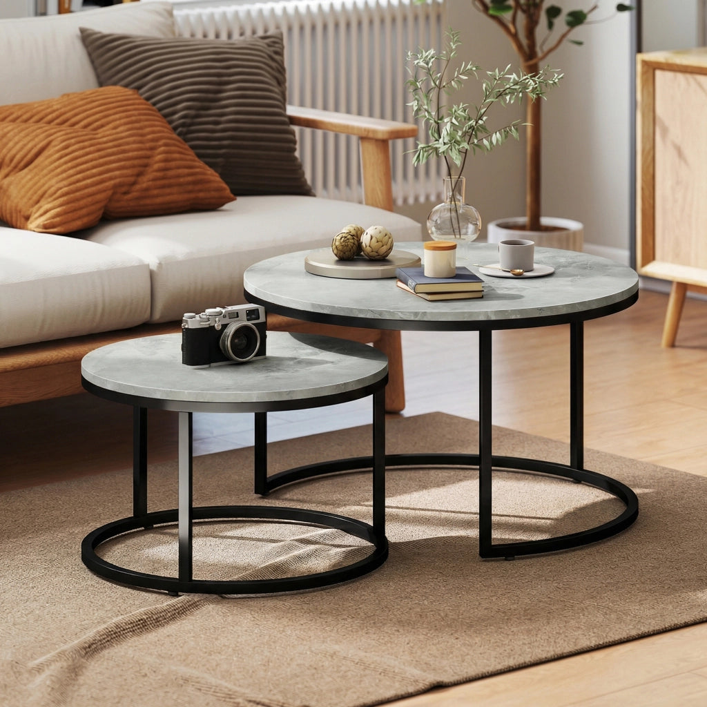 Tavolino da caff¨¨ impilabile 2 pezzi ¨C Minimal ¨C grigio metallo