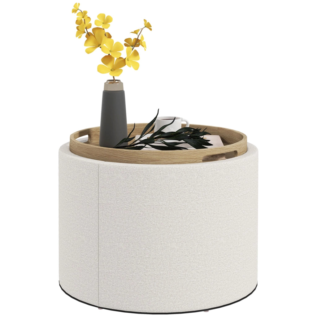 Pouf con contenitore ¨C Minimal ¨C 56x56x42 cm, crema, lino